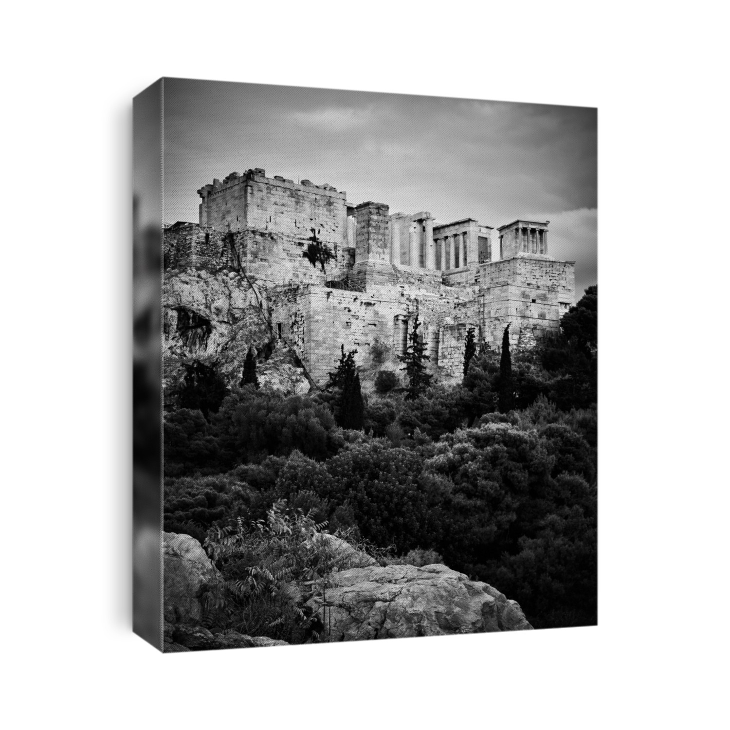 The Acropolis hill in Athens, Greece. Black and white photography, cityscape