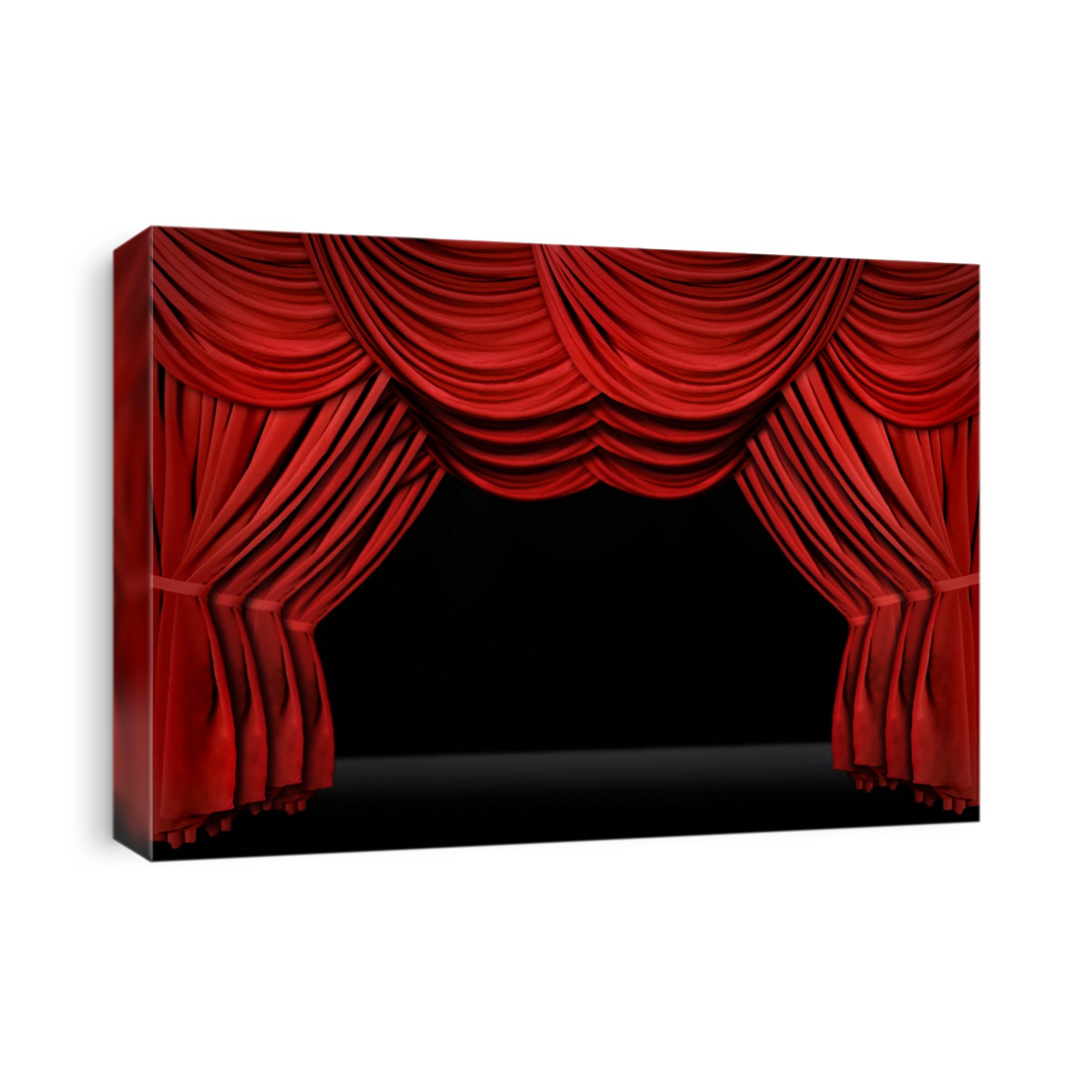 Horozontal old fashioned elegant theater stage with velvet curtains leading upstage in an arch